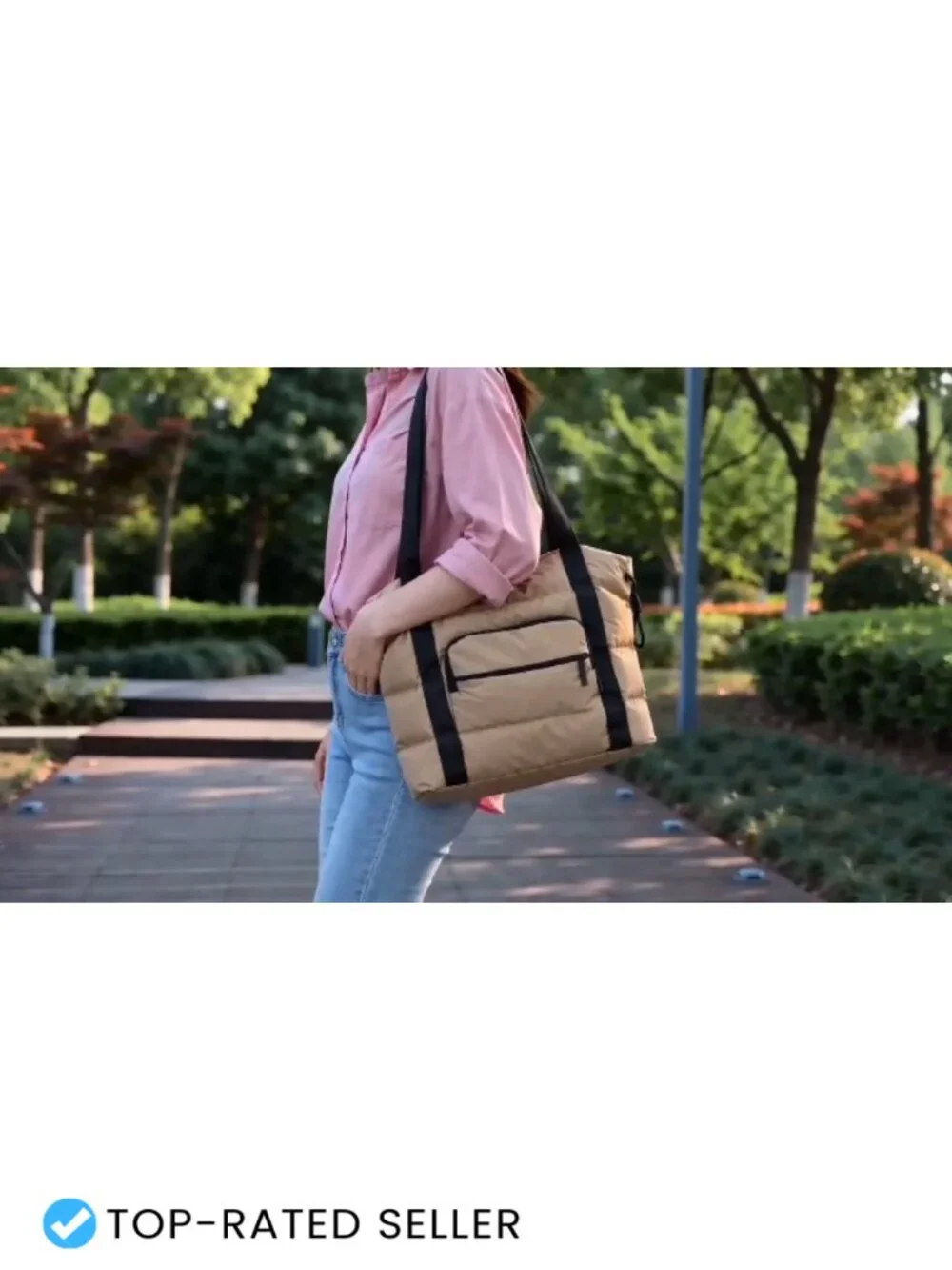 Lightweight Quilted Puffer Tote Bag with Multiple Pockets